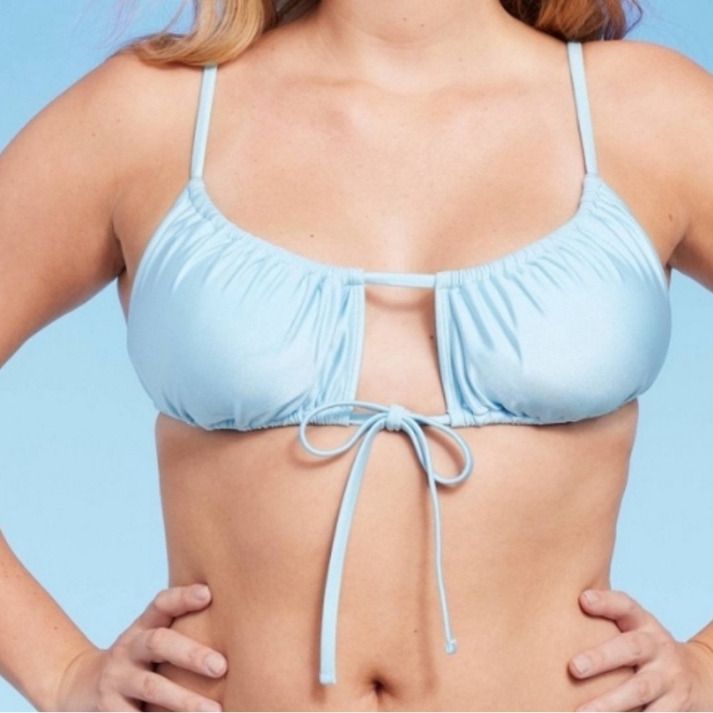 Shimmer light blue bralette bikini top